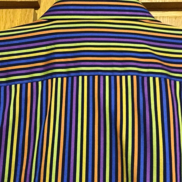 renoma black/bright multicolor stripe button shirt - Picture 6 of 7